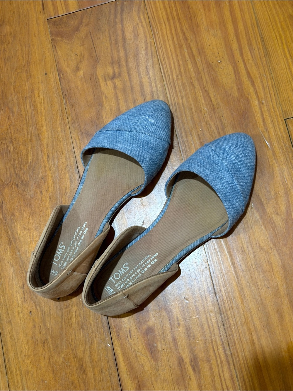 Toms Two-Tone D'Orsay Flats in Blue Chambray and Tan